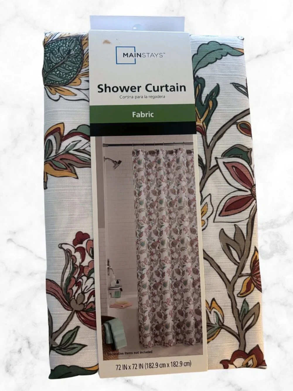 NIB | MAINSTAYS Floral Fabric Shower Curtain Earthy Rust Orange Green 72x72